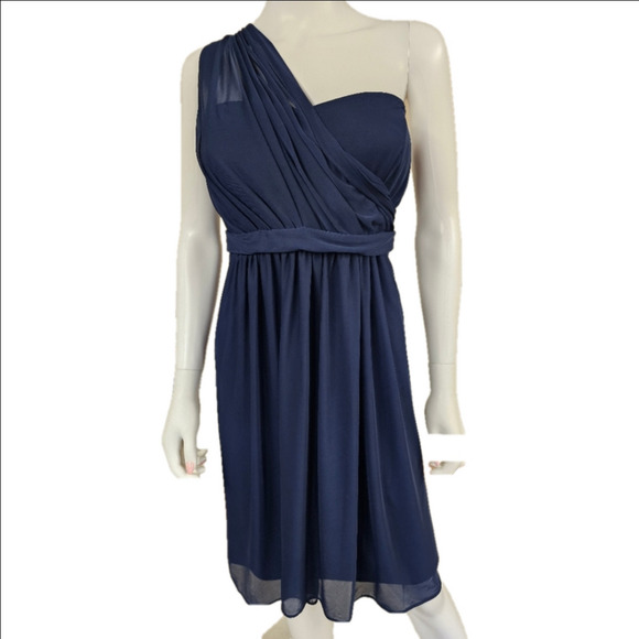 David's Bridal Midnight Blue One Shoulder Fit And Flare Tulle Mini Dress Size 16 - Picture 2 of 11